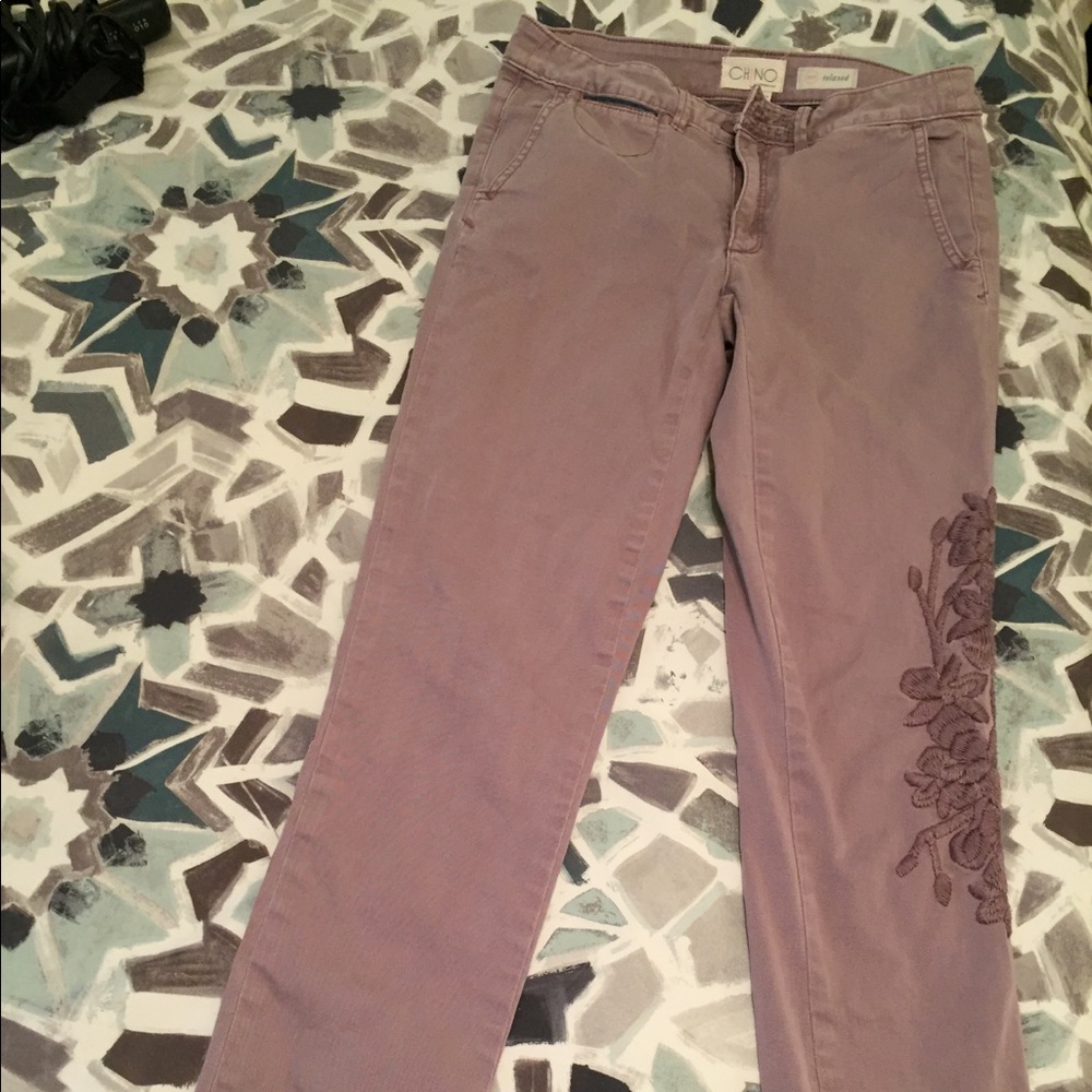 Embroidered Anthropologie Chinos
